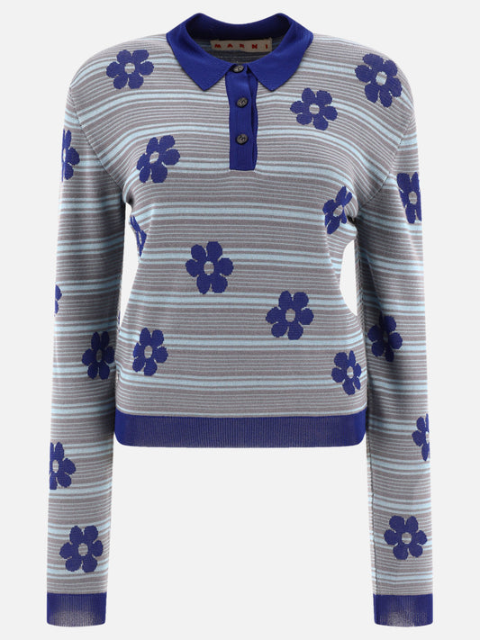 Marni "Striped Flowers" polo shirt Light blue