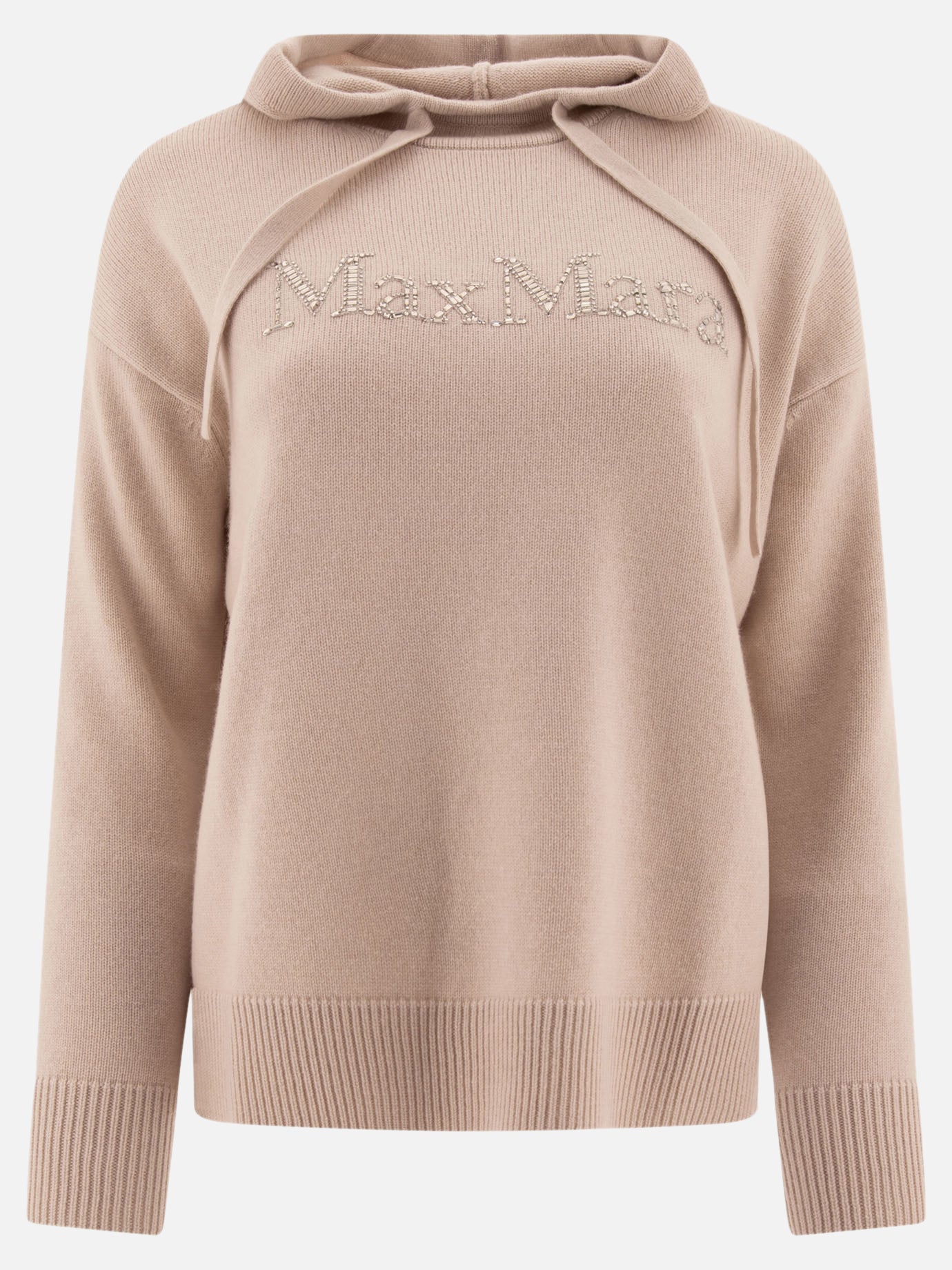 Max Mara S "Gorizia" knit hoodie in wool and cashmere Beige