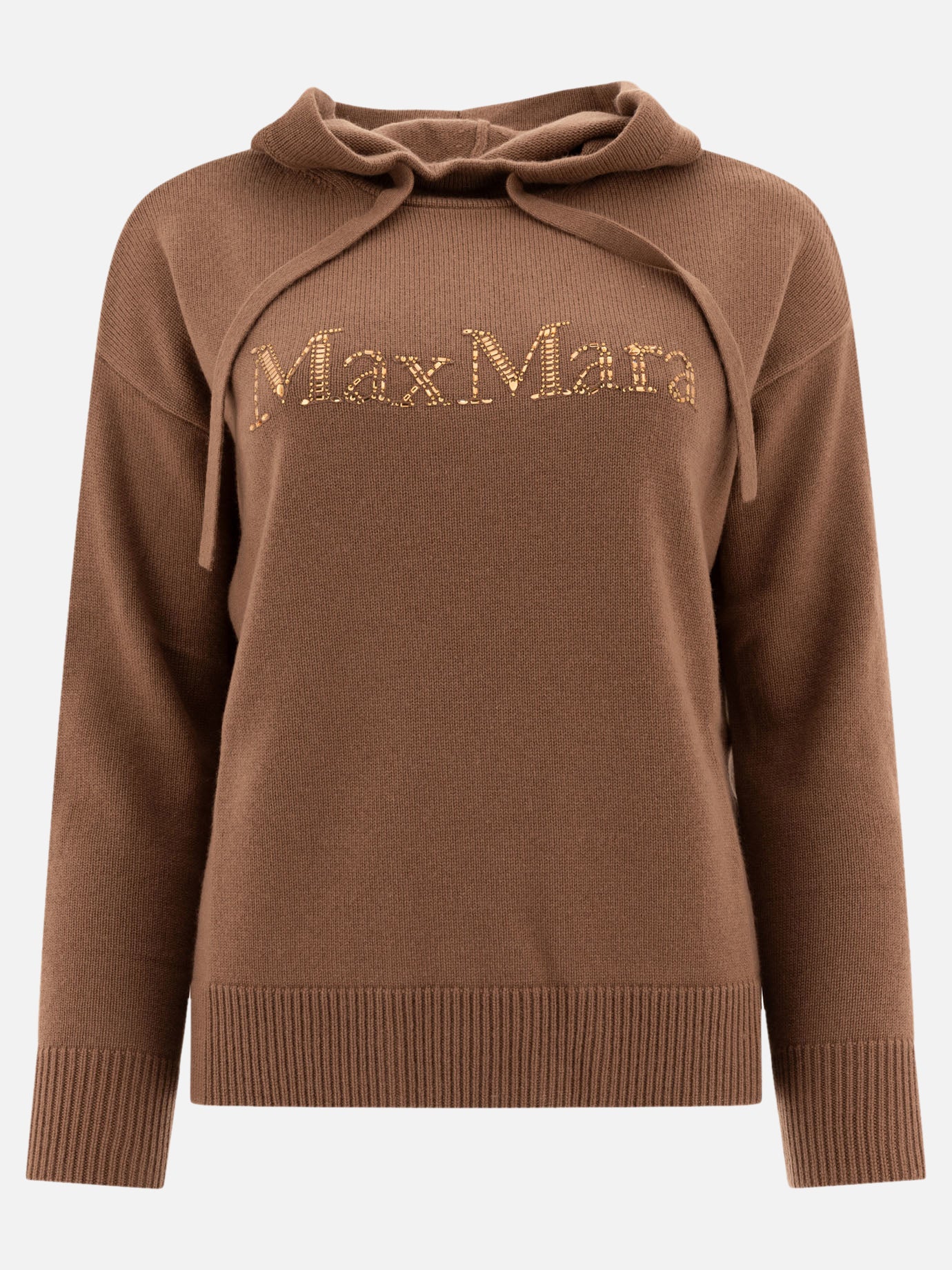 Max Mara S "Gorizia" knit hoodie in wool and cashmere Brown