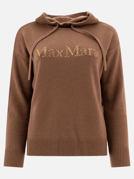 Max Mara S "Gorizia" knit hoodie in wool and cashmere Brown