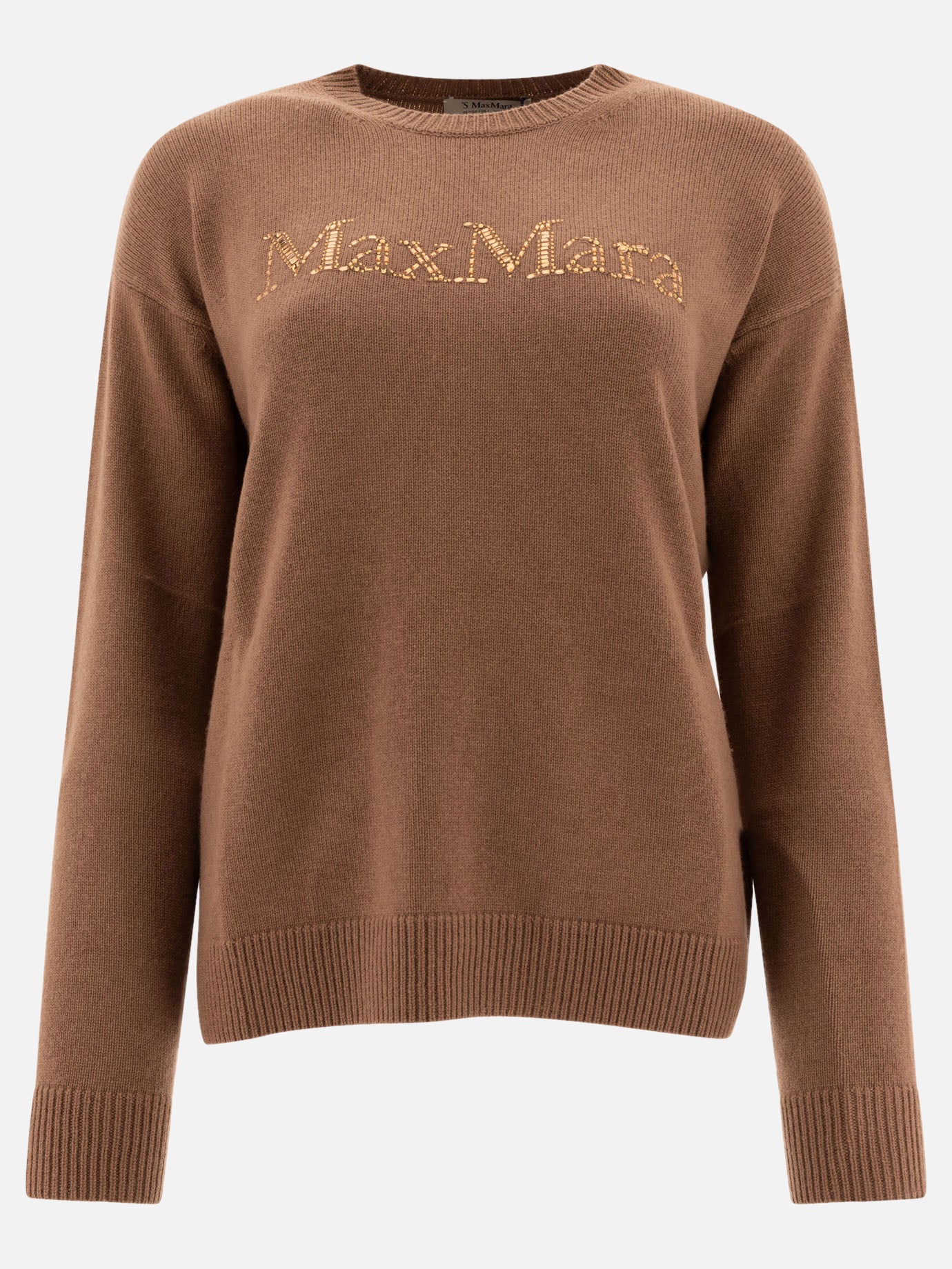 Max Mara S "Kassel" wool and cashmere sweater with logo Brown