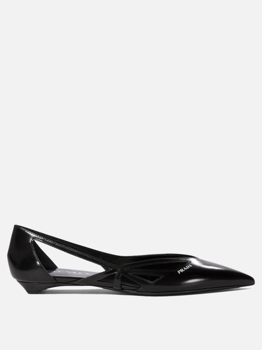 Brushed leather cut-out ballerinas