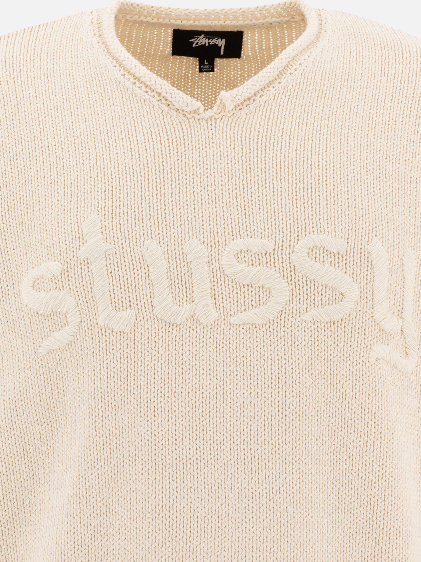 Stüssy V-neck sweater with logo Beige