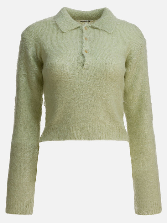Auralee Mohair and wool polo sweater Green

