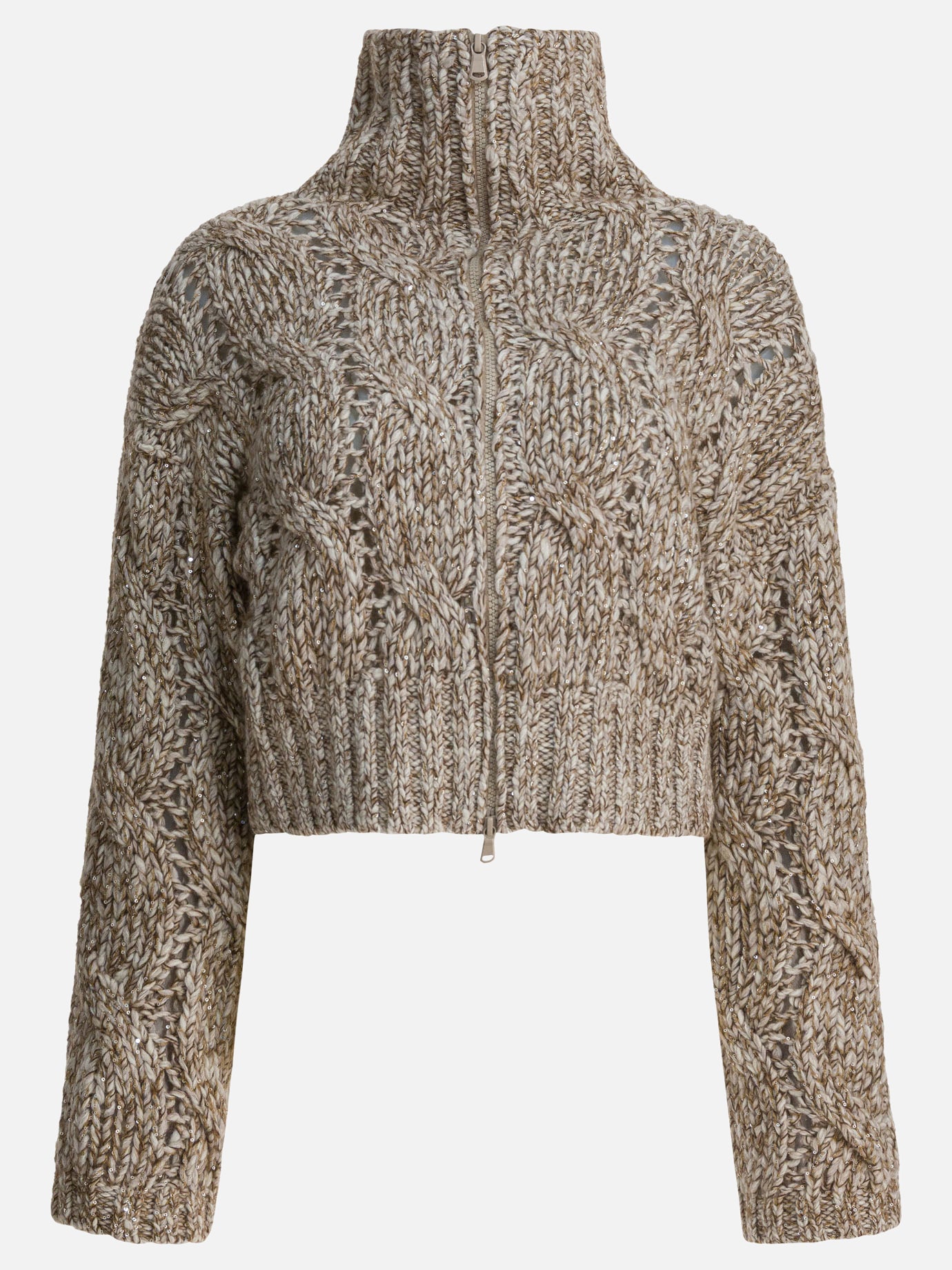 Maglioni con zip Textured knit  Beige - Brunello Cucinelli Donna | PDP | VIETTI Online Store | Zoom-Modal
