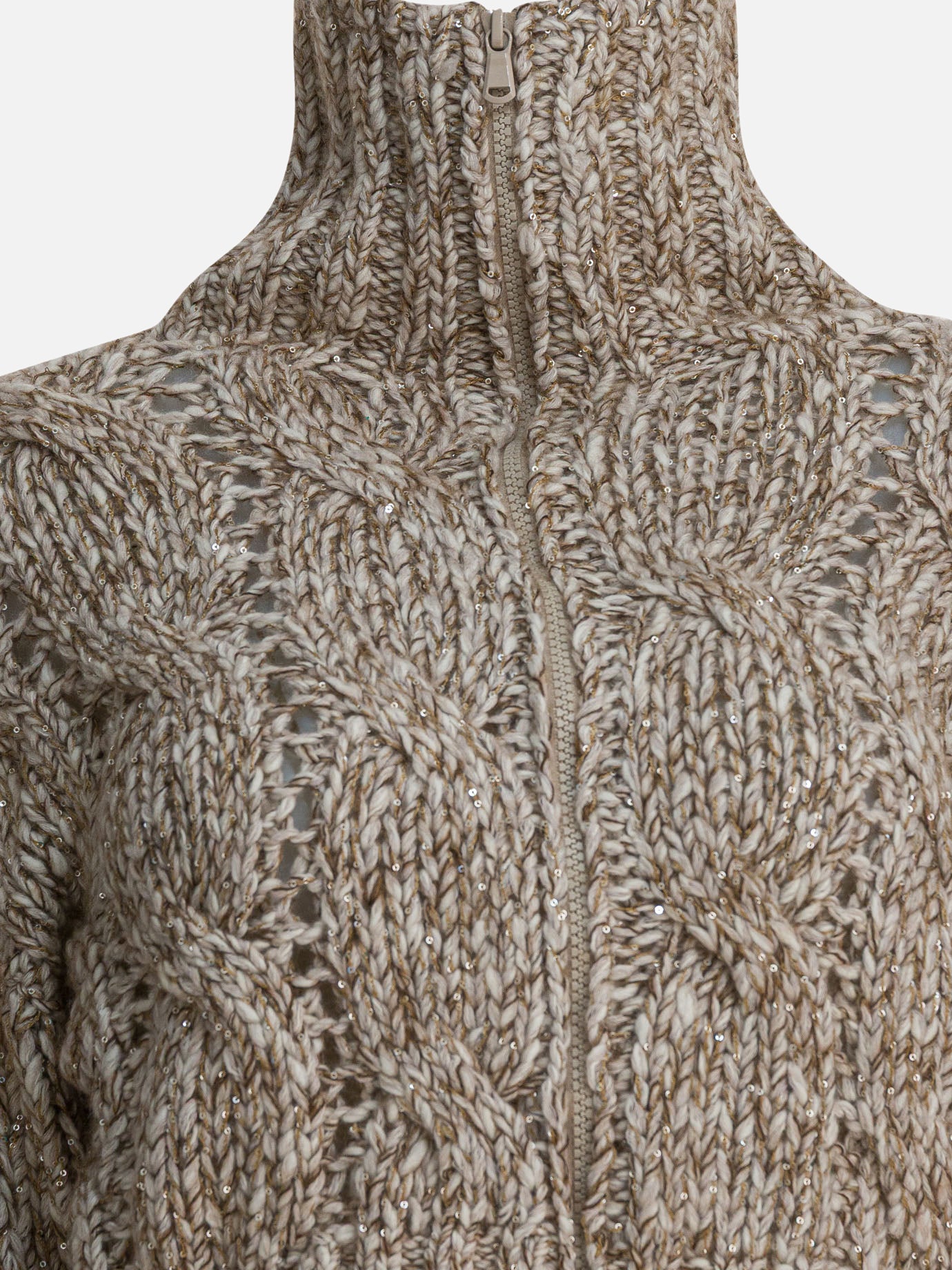 Maglioni con zip Textured knit  Beige - Brunello Cucinelli Donna | PDP | VIETTI Online Store | thumbnail_3