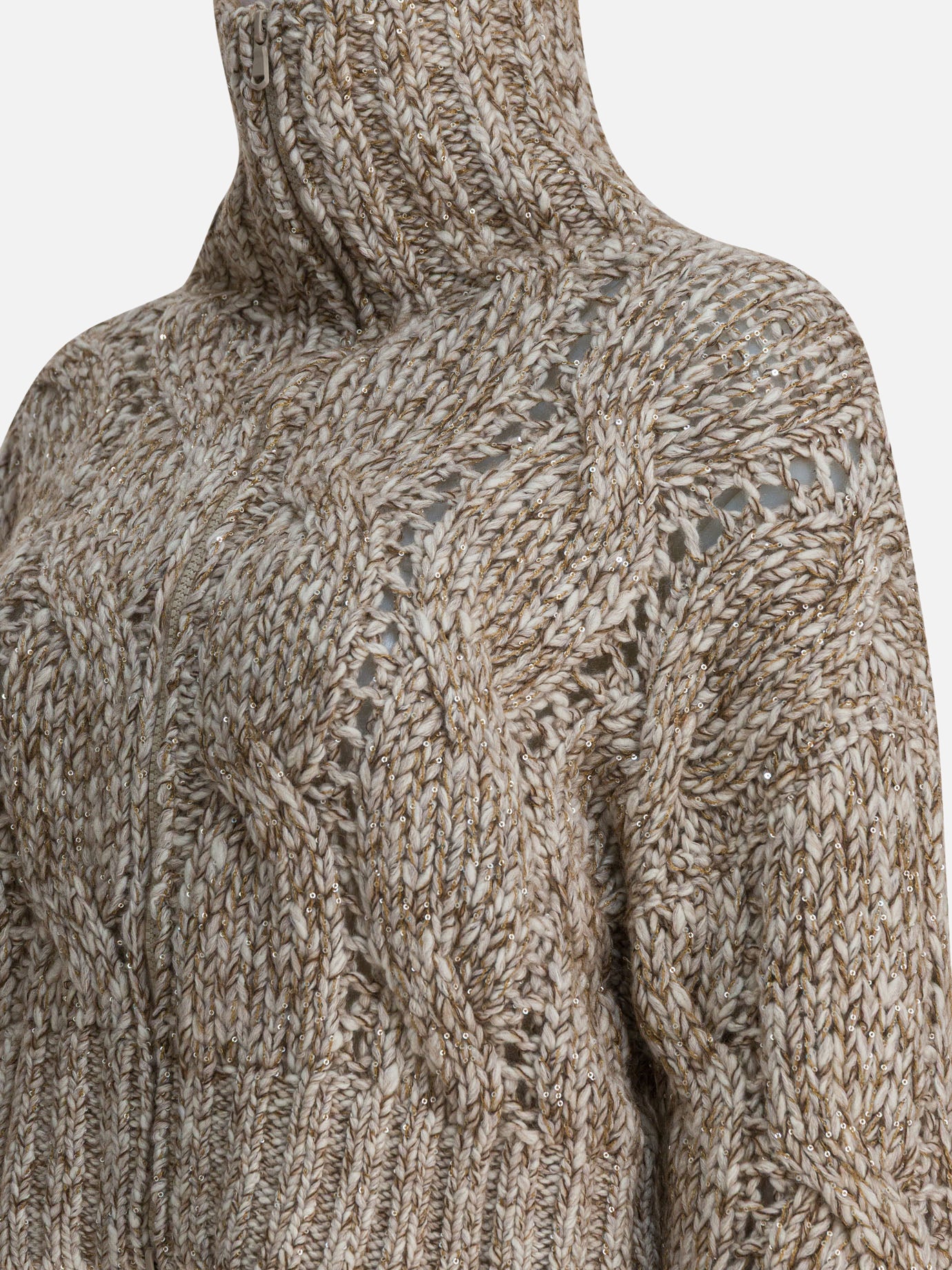 Maglioni con zip Textured knit  Beige - Brunello Cucinelli Donna | PDP | VIETTI Online Store | thumbnail_4