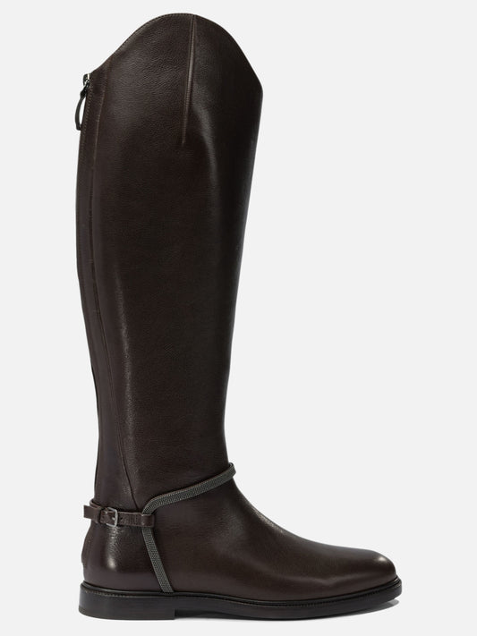 Knee-high 100% leather - 50% leather 50% rubber  Brown - Brunello Cucinelli Women | VIETTI Online Store 
