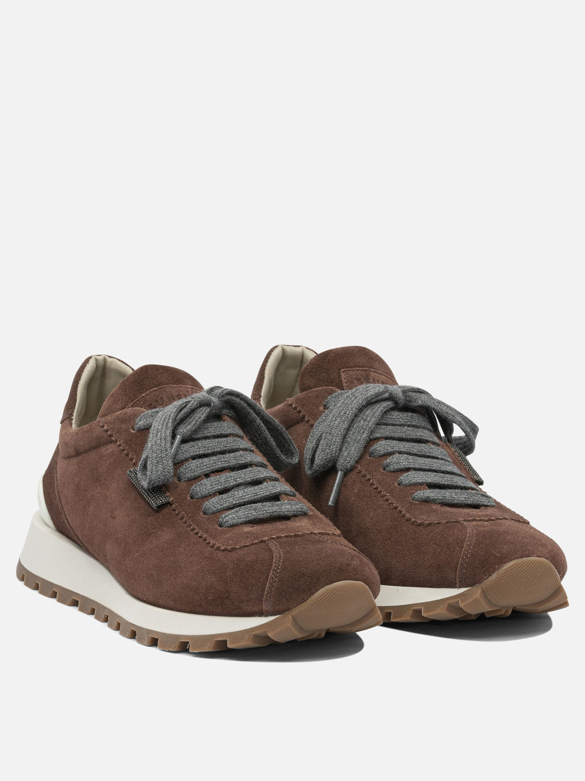Brunello Cucinelli Suede "Runners" Sneakers with Shiny Tab Bordeaux