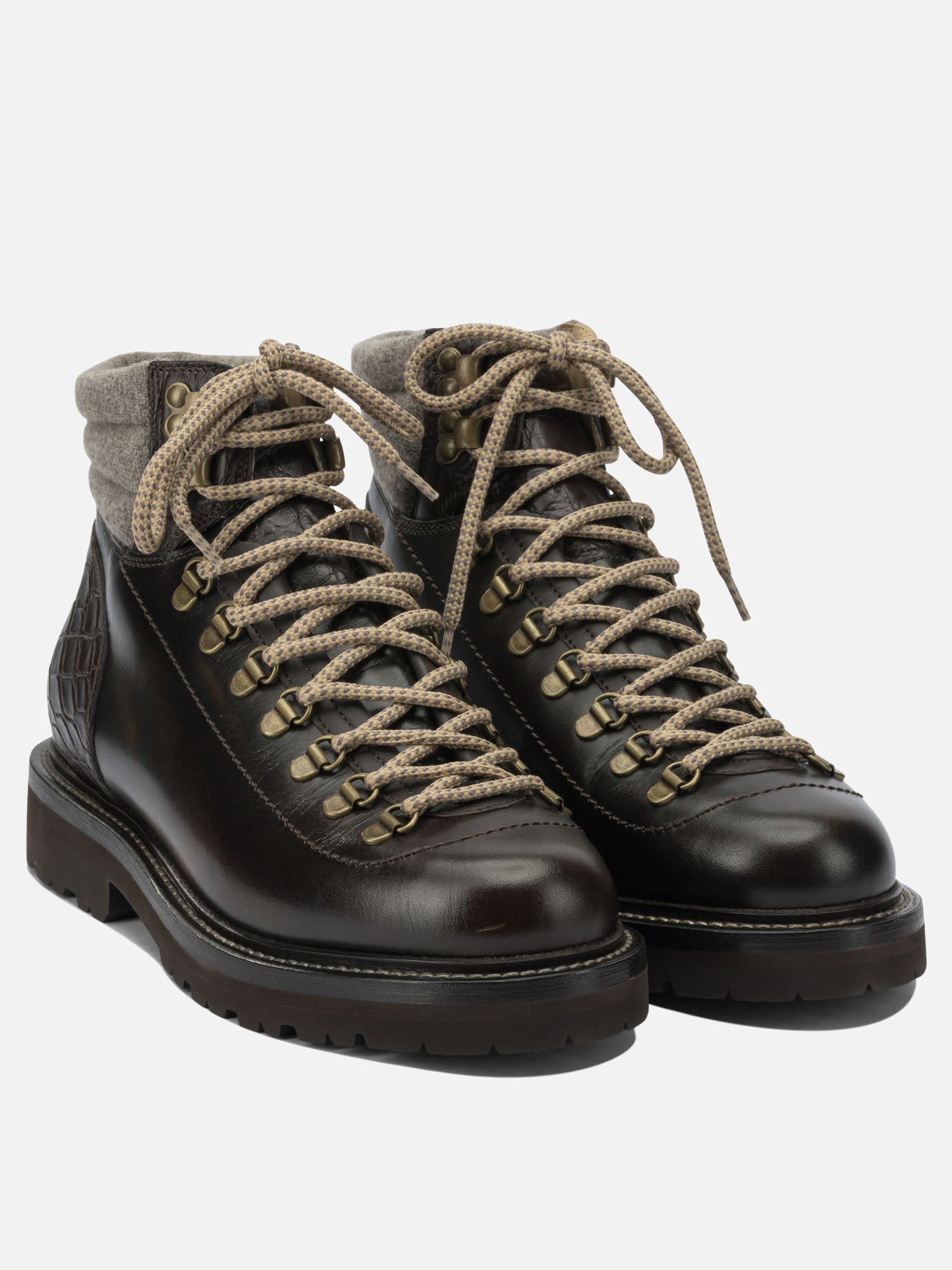 Brunello Cucinelli Leather hiking shoes Brown - Men | VIETTI