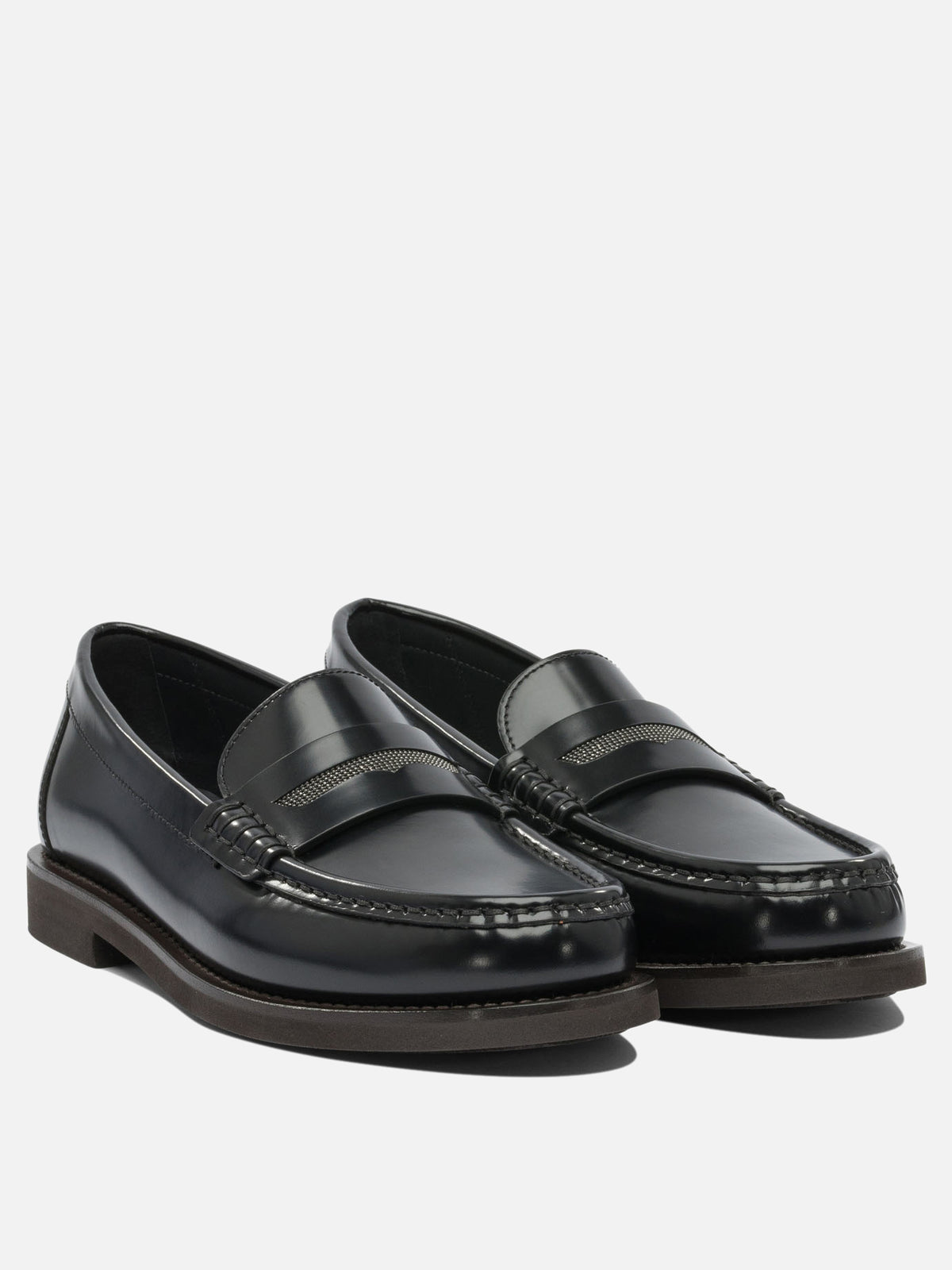 Brunello Cucinelli Leather loafers with jewel detailing Black