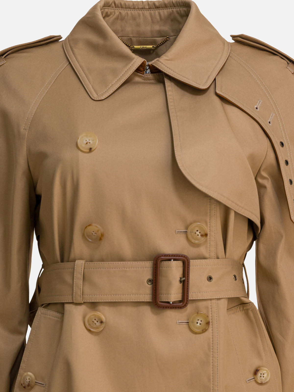 Chloé Short cotton gabardine trench coat Beige