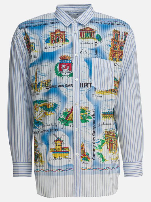 Comme Des Garçons Shirt Striped shirt with print Light blue

