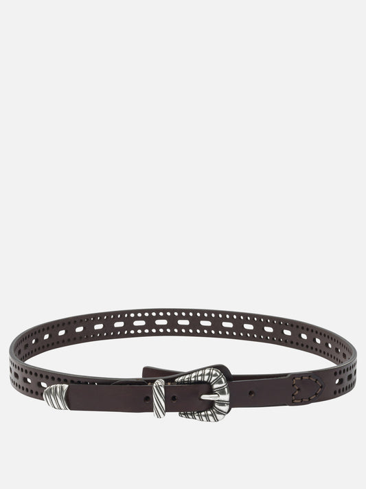 Etro Leather belt with perforated details Brown

