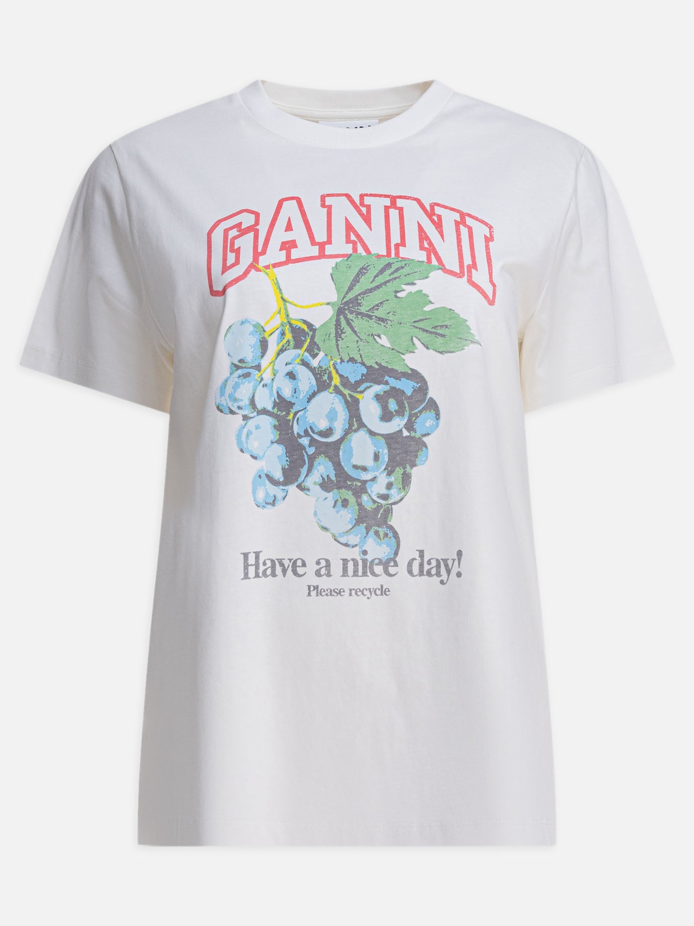 T-shirt girocollo Logo  Beige - Ganni Donna | PDP | VIETTI Online Store | Zoom-Modal
