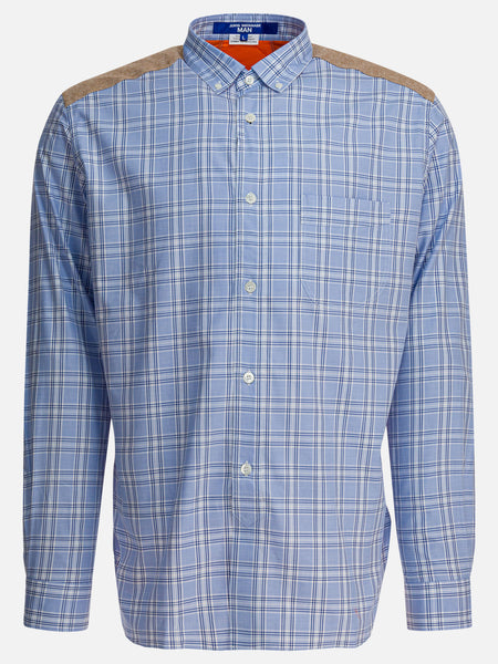Junya Watanabe MAN Check shirt with quilted inserts Light blue