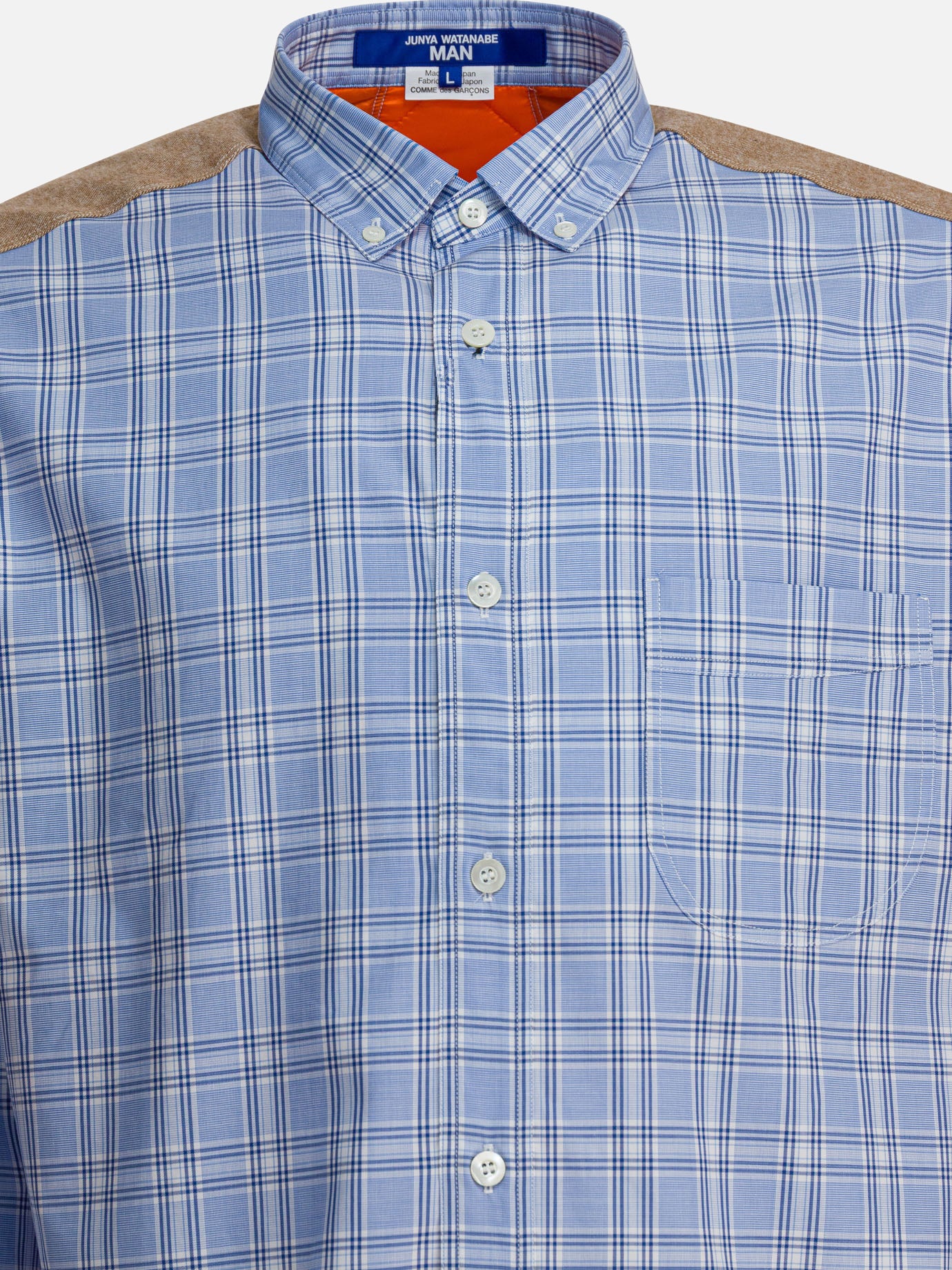 Junya Watanabe MAN Check shirt with quilted inserts Light blue