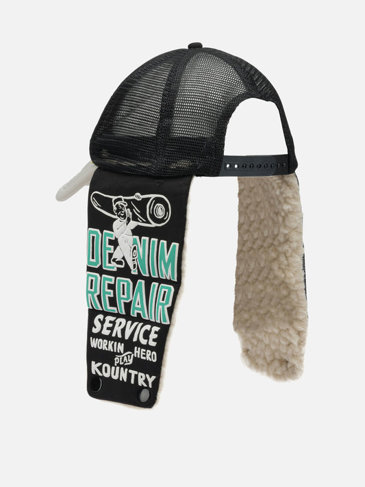 KAPITAL "Denim Repair Service Lumber" trucker hat Black

