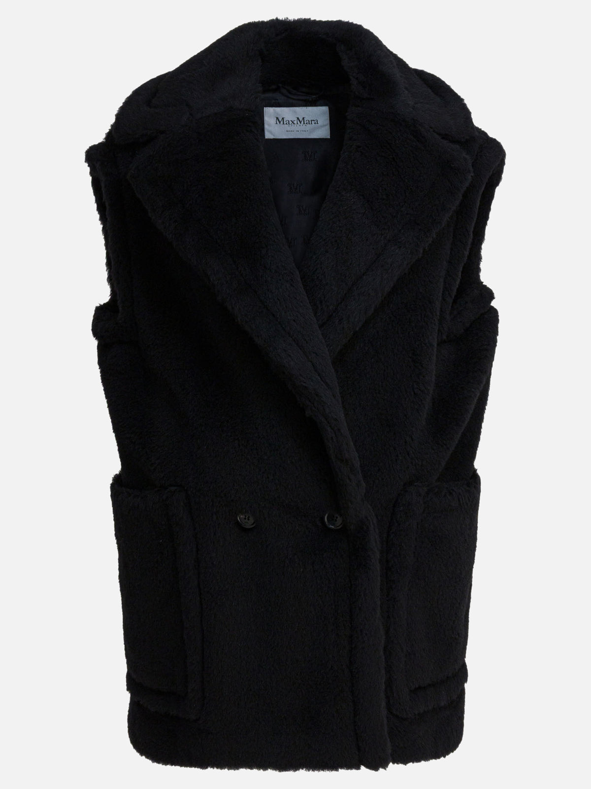 Max Mara Sleeveless teddy jacket in alpaca and wool Black