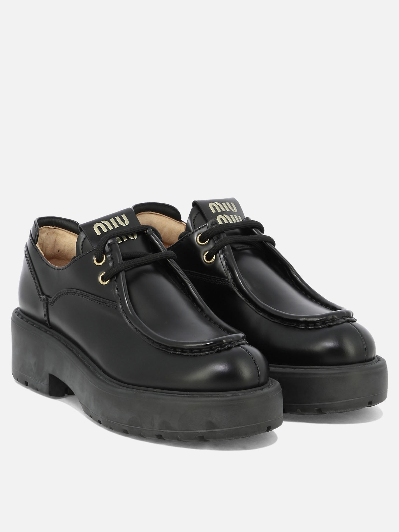 Mocassini stringati 100% calf leather - 100% calf leather  Nero - Miu Miu Donna | PDP | VIETTI Online Store | thumbnail_2