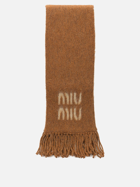 Miu Miu Merino wool scarf with logo Orange - Women | VIETTI Online