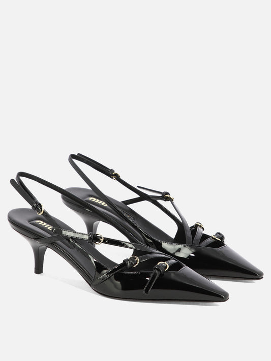 Miu Miu Patent leather slingback pumps with buckles 55mm 10682578_37 Black 2