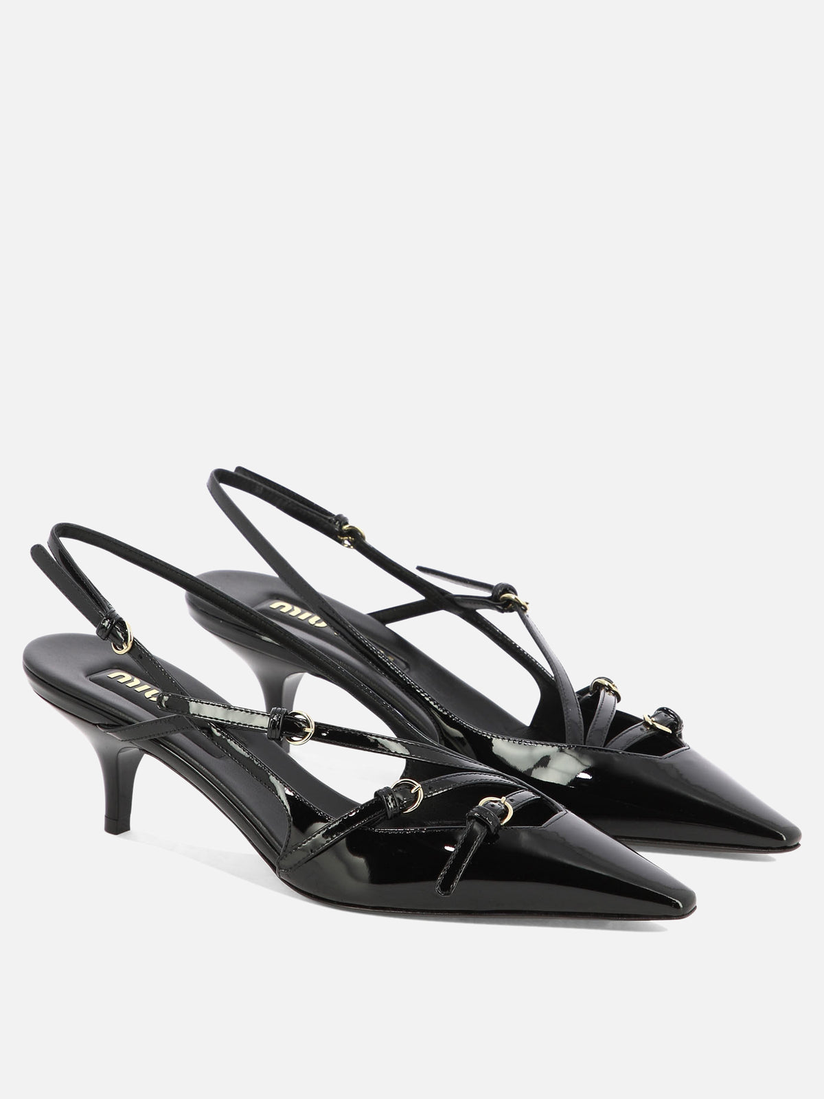 Miu Miu Patent leather slingback pumps with buckles 55mm Black - VIETTI