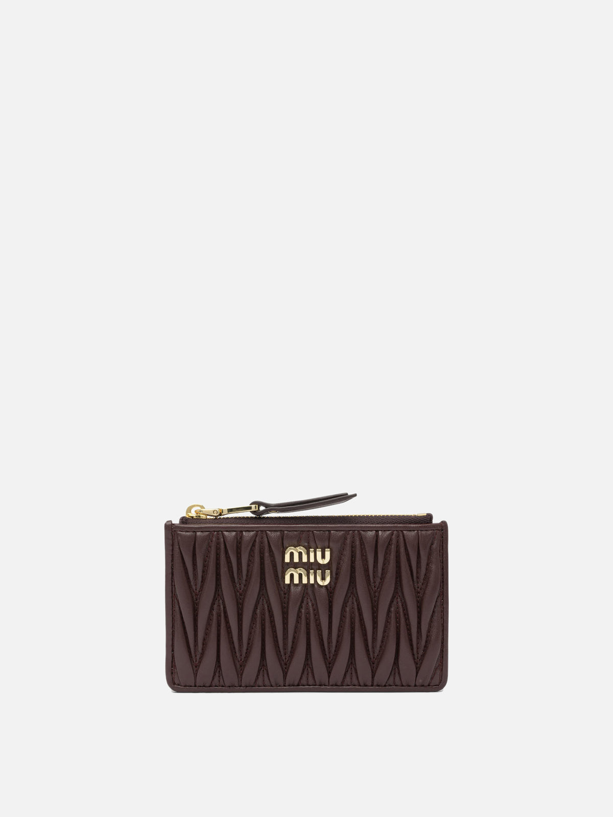 Miu Miu Matelassé nappa leather card case Bordeaux