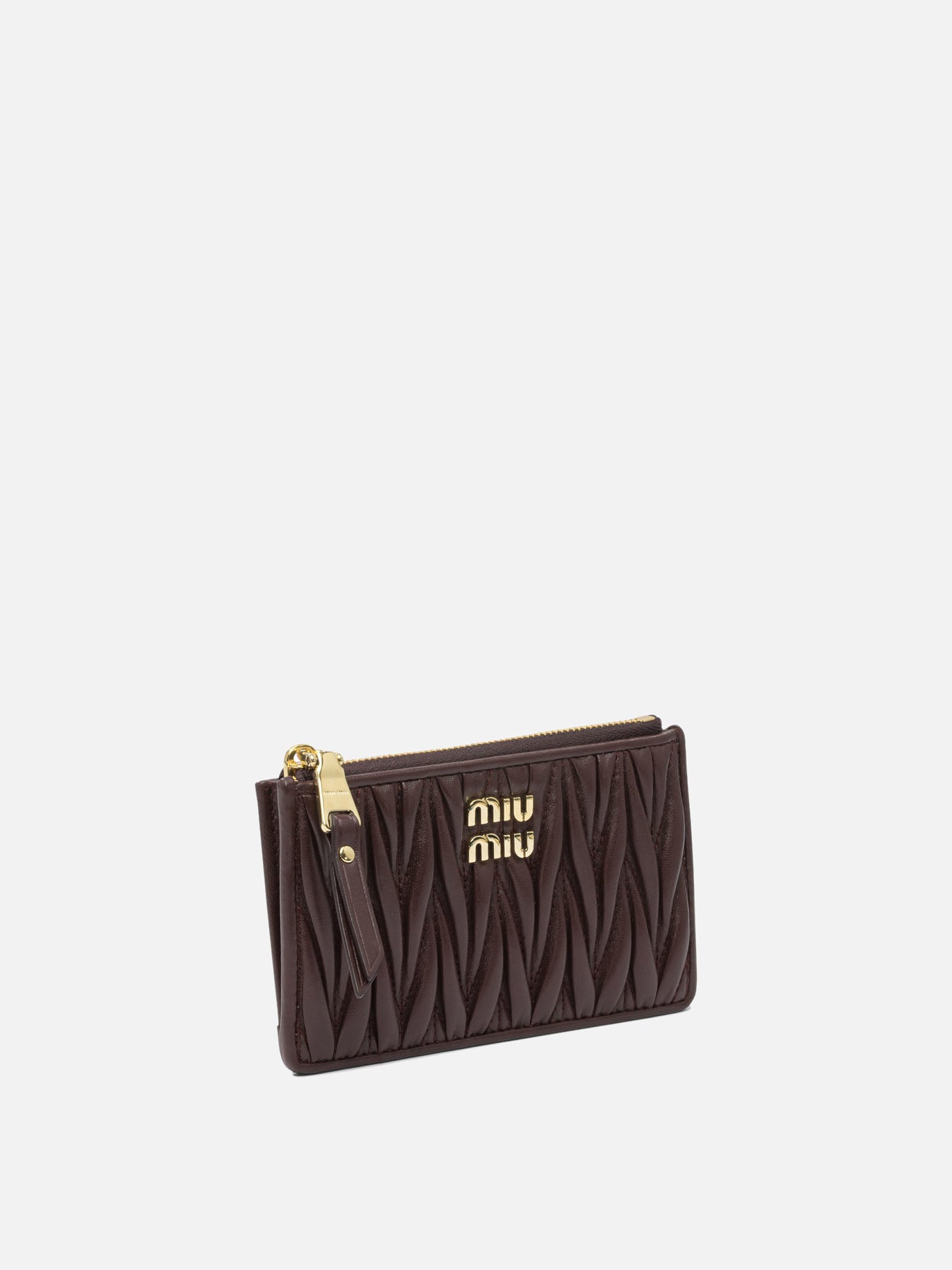 Miu Miu Matelassé nappa leather card case Bordeaux - Women