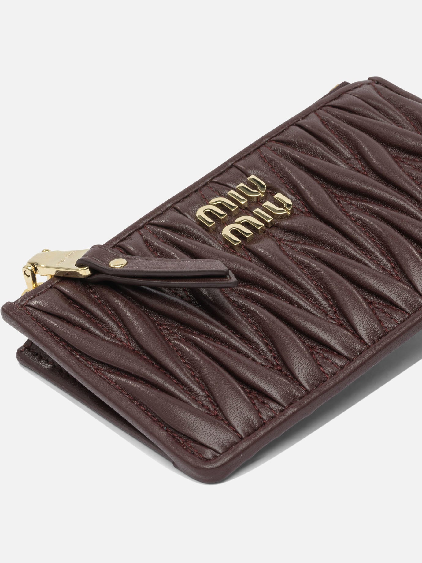Miu Miu Matelassé nappa leather card case Bordeaux - Women
