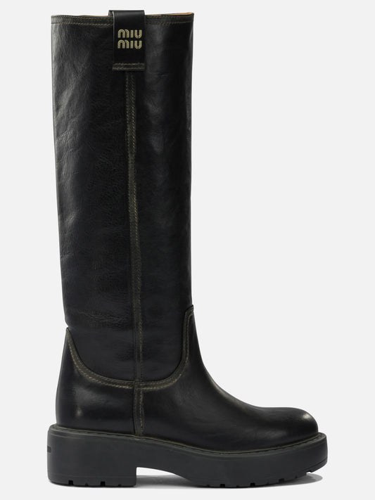 Knee-high 100% calf leather - 100% rubber  Black - Miu Miu Women | PLP | VIETTI Online Store 
