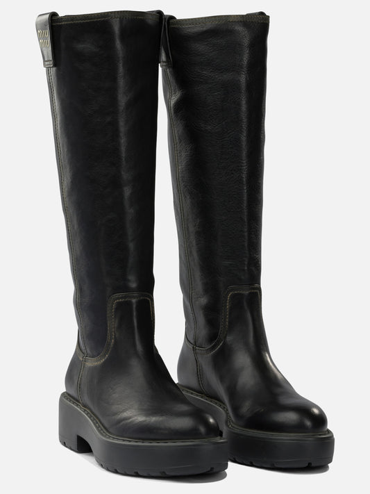 Knee-high 100% calf leather - 100% rubber  Black - Miu Miu Women | PLP | VIETTI Online Store | 2

