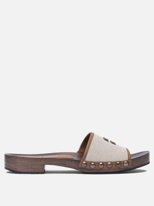 Miu Miu Canvas and leather clogs 30 mm Beige


