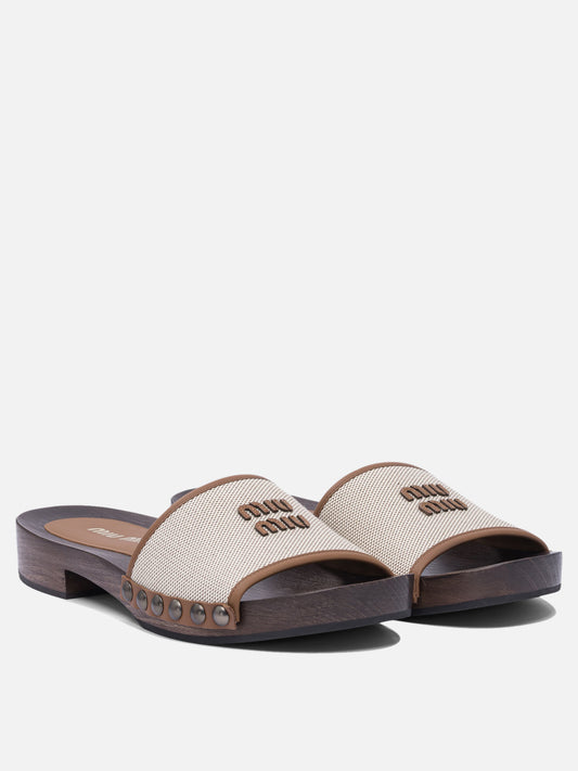Miu Miu Canvas and leather clogs 30 mm 12776129_36 Beige 2