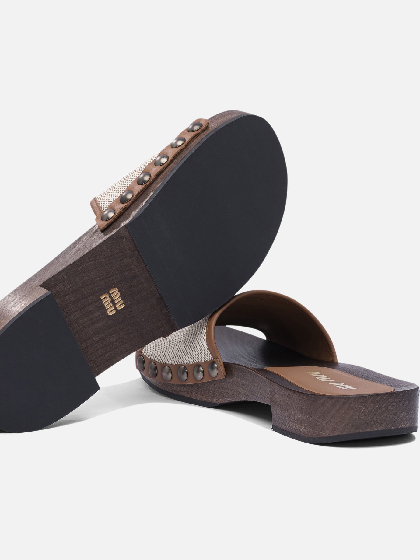 Miu Miu Canvas and leather clogs 30 mm Beige