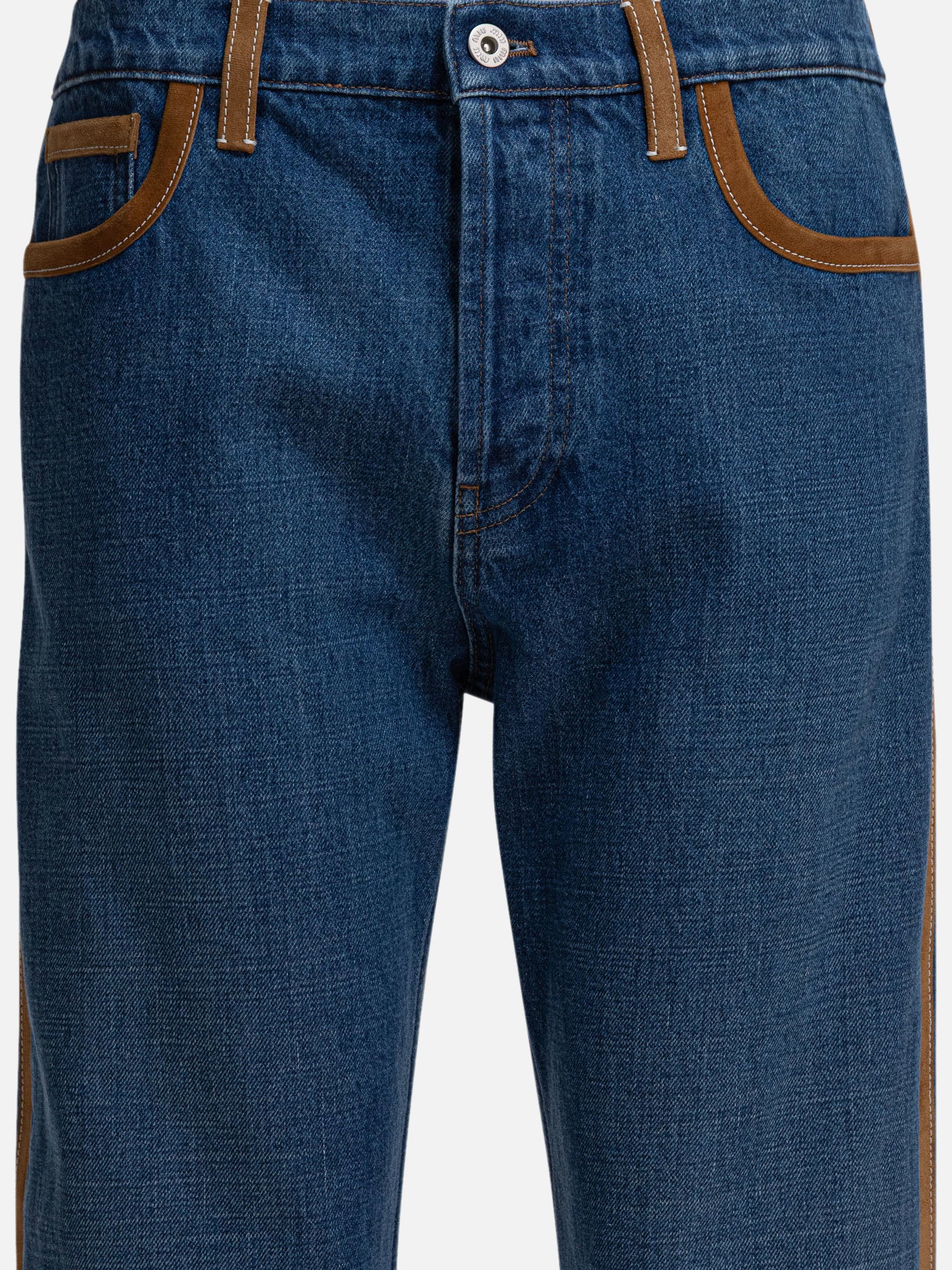 Miu Miu Jeans with leather inserts Blue - Women | VIETTI Online Store