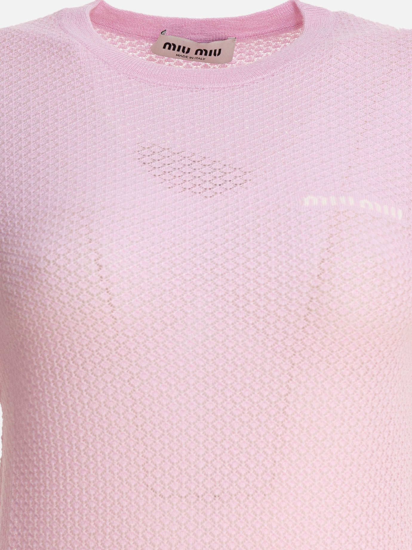 Miu Miu Crew-neck sweater with logo Pink - Women | VIETTI Online Store