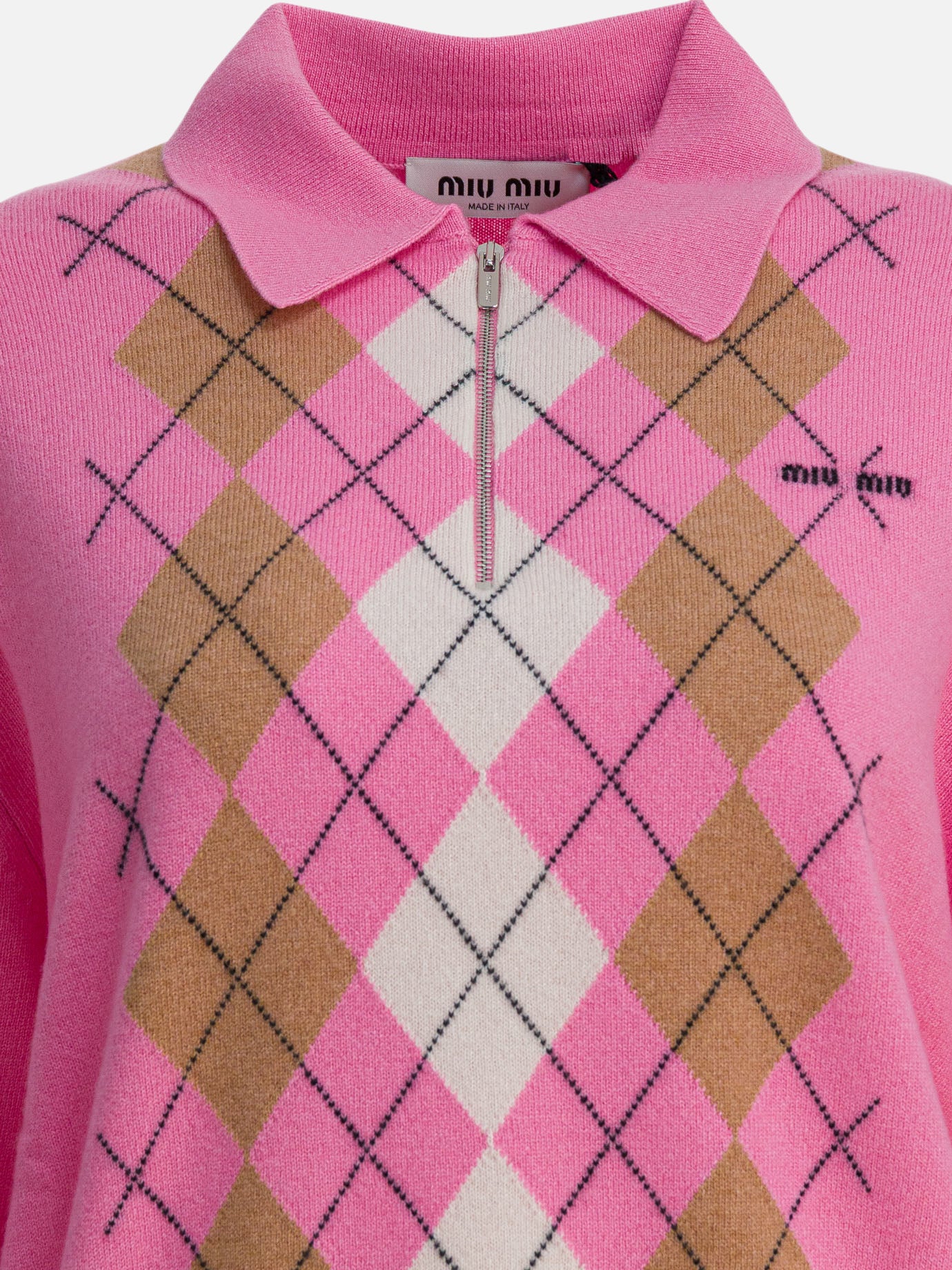 Maglioni con mezza zip Argyle  Rosa - Miu Miu Donna | PDP | VIETTI Online Store | thumbnail_3