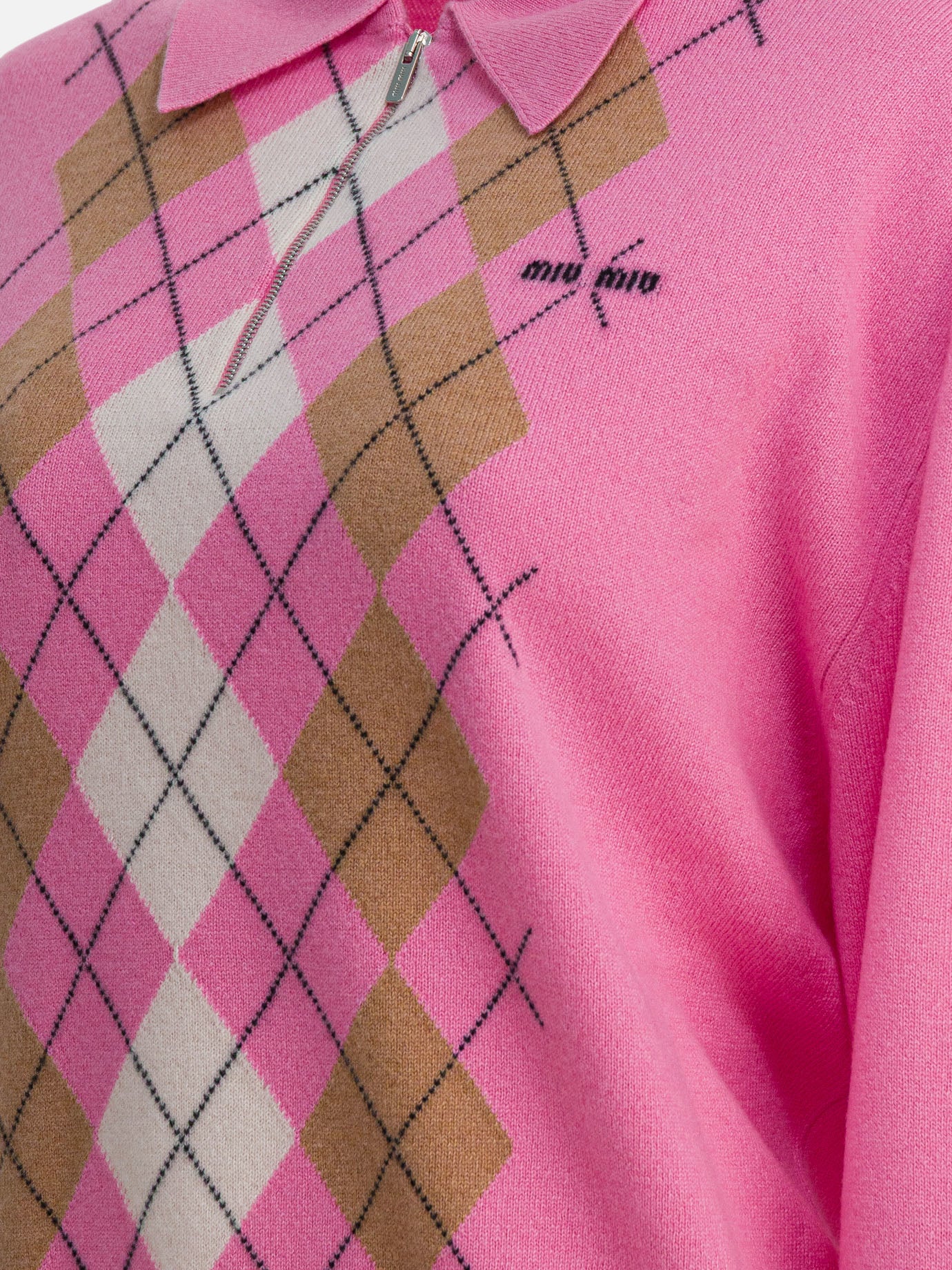 Maglioni con mezza zip Argyle  Rosa - Miu Miu Donna | PDP | VIETTI Online Store | Zoom-Modal_4
