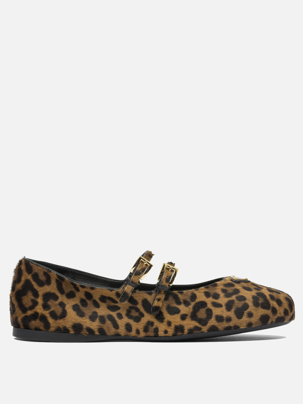 Prada Leather ballet flats with animal print Brown