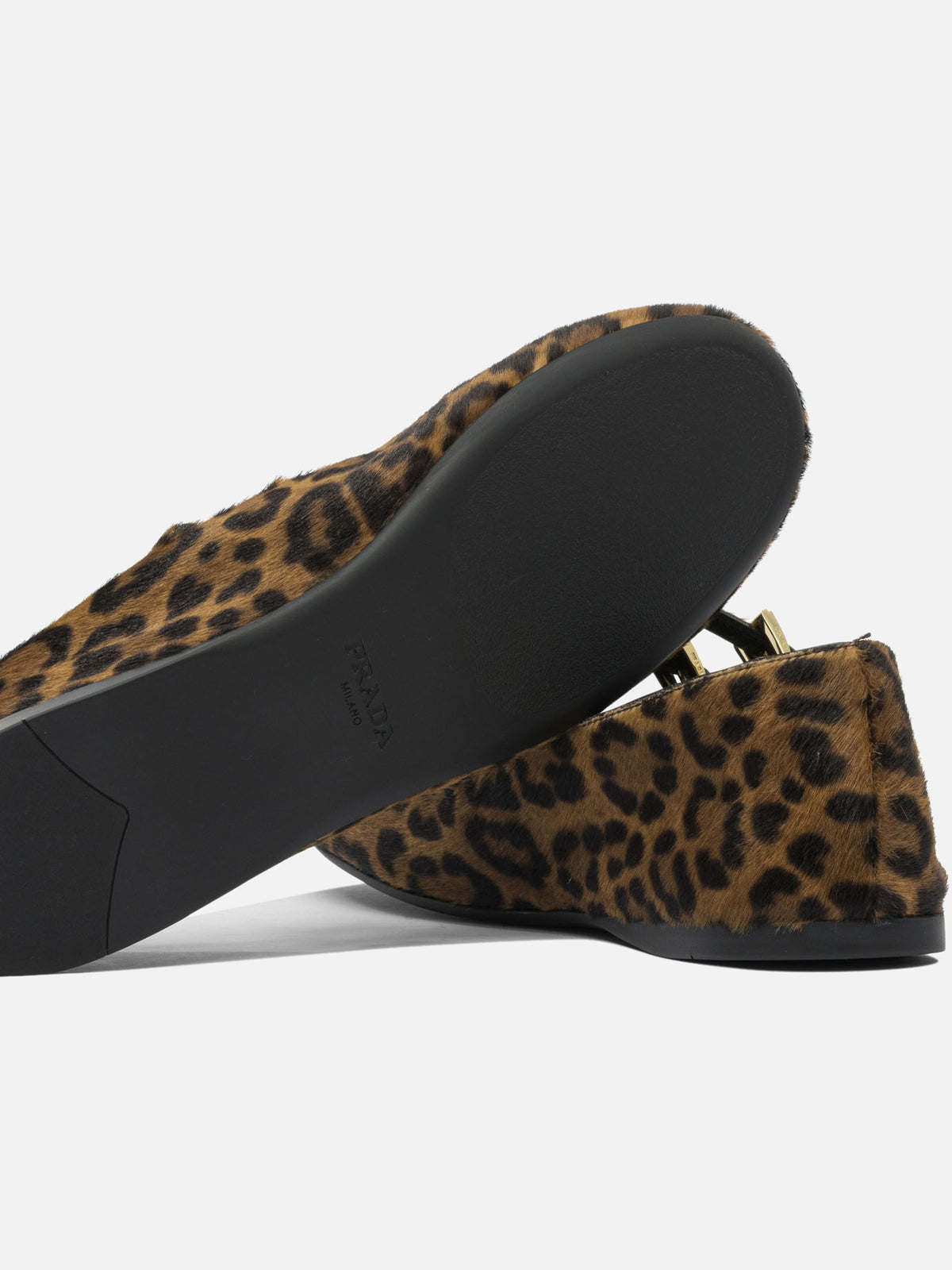 Prada Leather ballet flats with animal print Brown