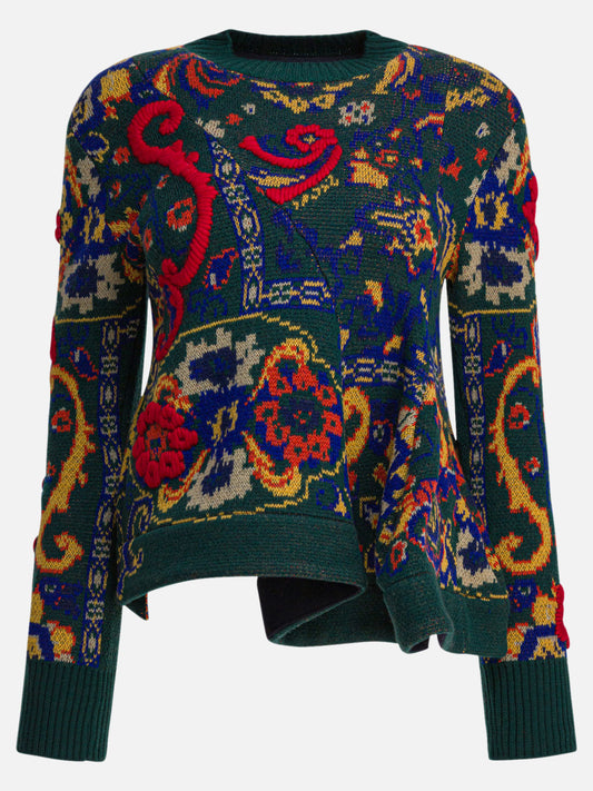 Sacai Floral jacquard knit sweater 18198575_2 Green 1