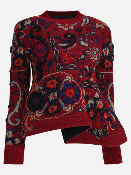 Sacai Floral jacquard knit sweater 25-07984 Bordeaux - Women