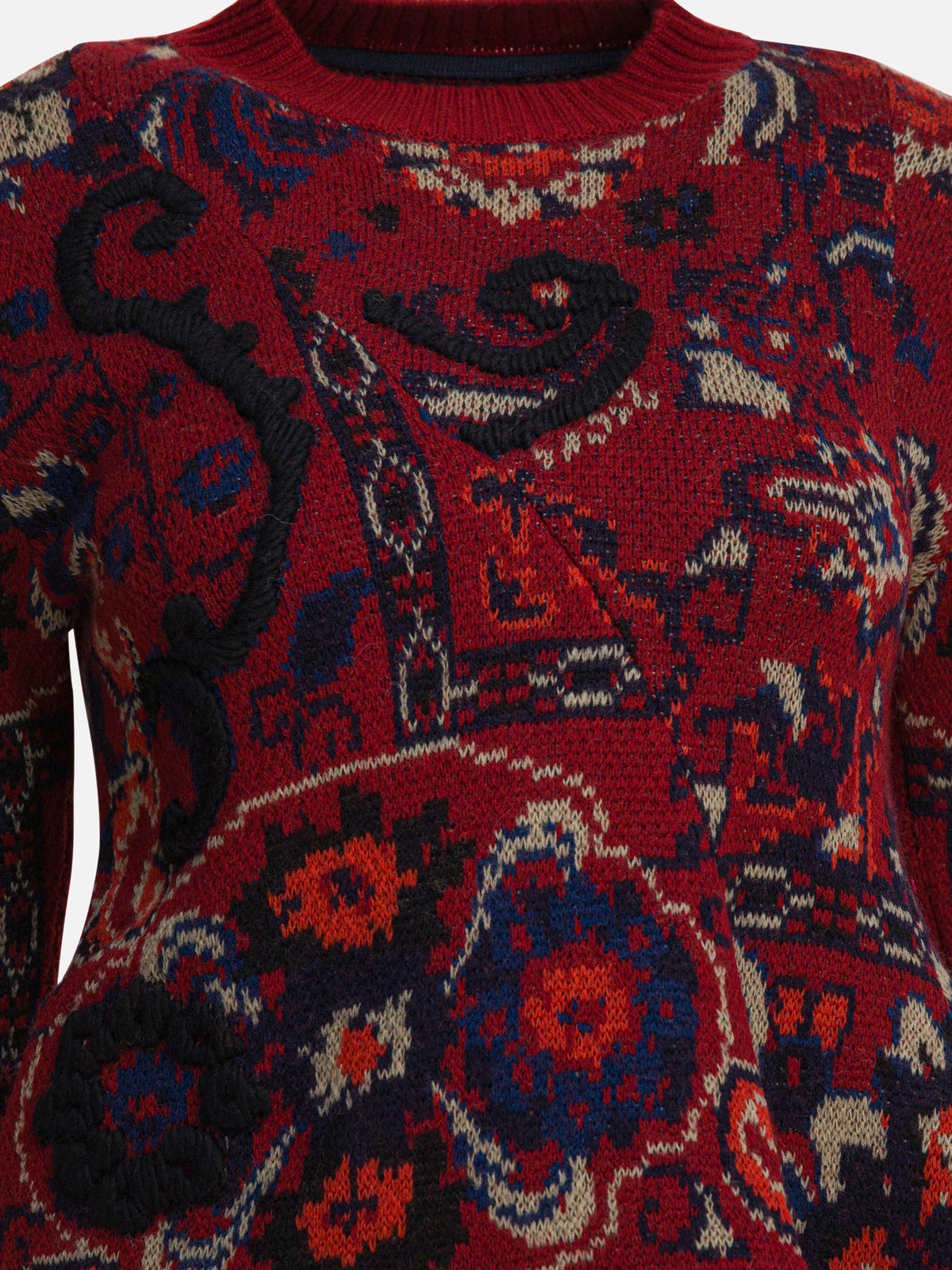 Sacai Floral jacquard knit sweater Bordeaux - VIETTI