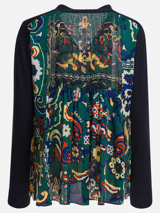 Sacai Cardigan with floral print 12637320_2 Blue 2