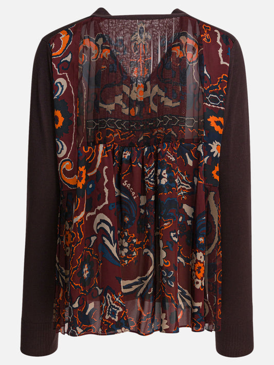 Sacai Cardigan with floral print 12593421_2 Brown 2