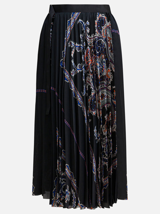 Sacai Pleated skirt with paisley print Black

