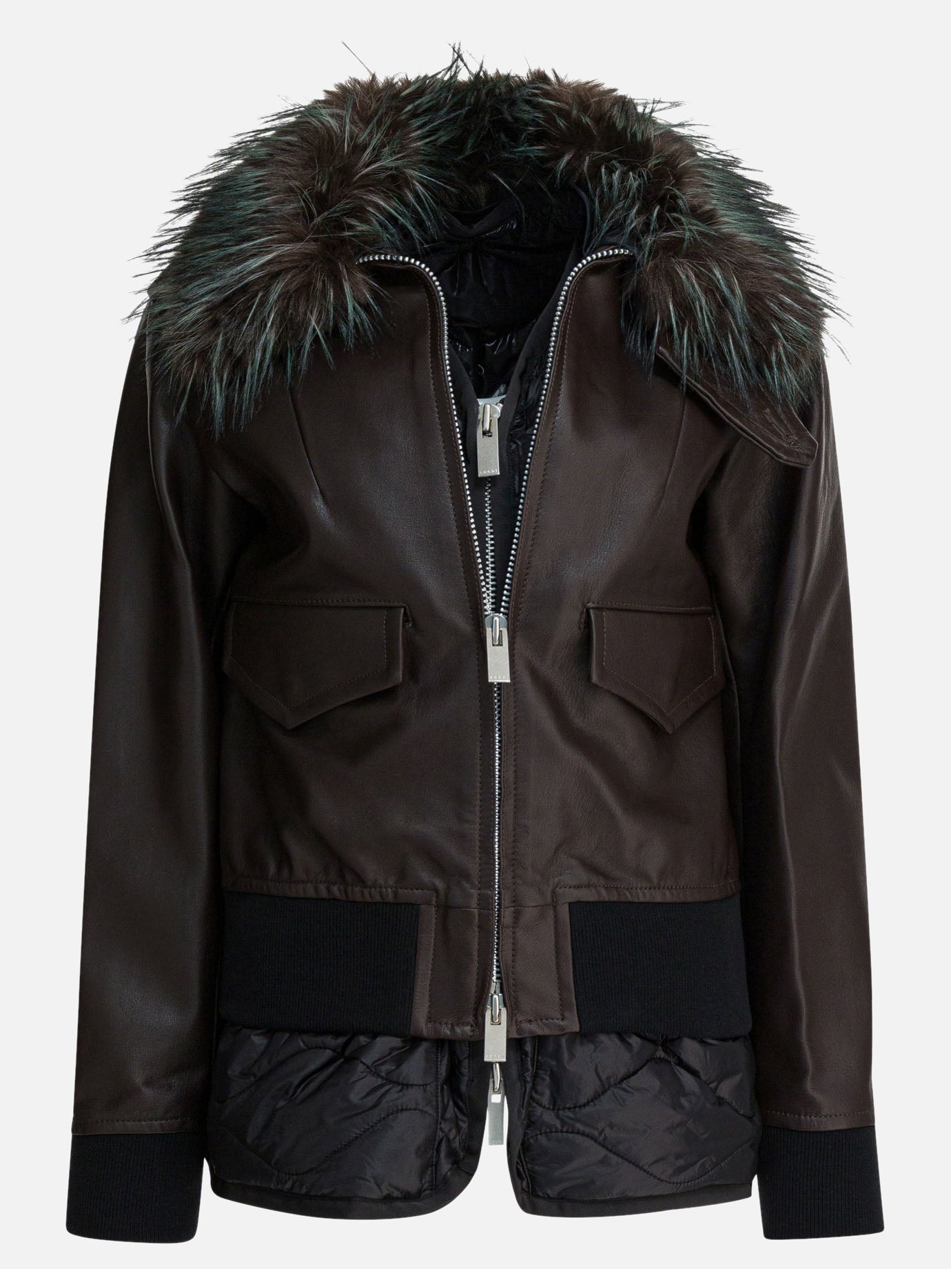 Leather jackets Solid colour  Brown - Sacai Women | PDP | VIETTI Online Store | Zoom-Modal
