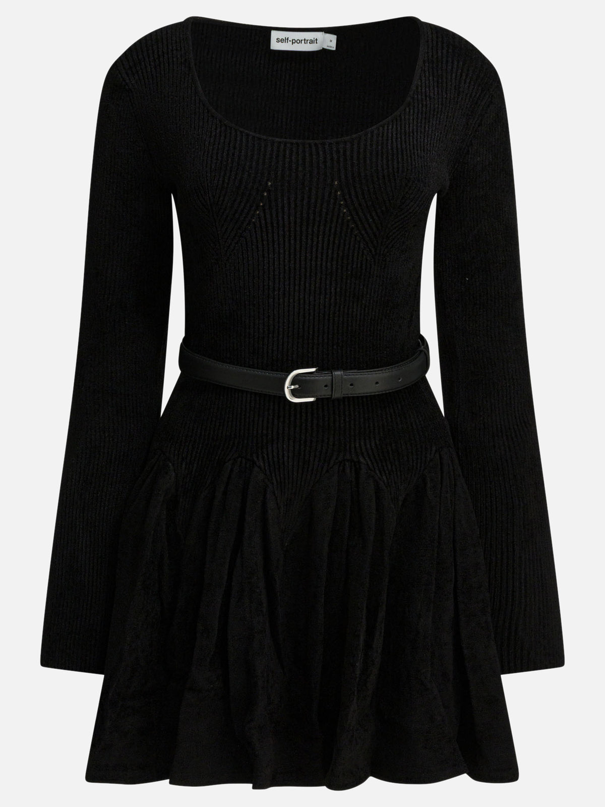 Self-portrait Knitted flared dress Black