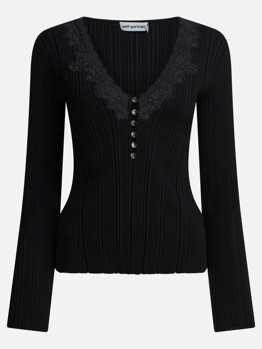 Self-portrait Top with lace Black

